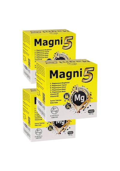 Magni5 Magnezyum 5 Etkili Form 3 Aylık 90 Kapsül B6 D3 Vitamini Magni5 Bisglisinat Malat Taurat Sitrat Oksit 3'lü