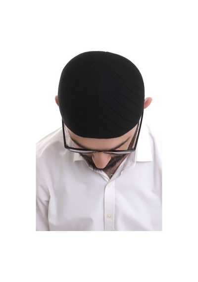 Siyah Kışlık Çapraz Desenli Dokuma Takke Siyah