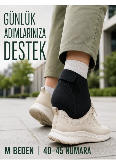 Topuk Destek Çorabı M Beden 40-45 Ayarlanabilir Cırtlı Esnek Siyah Tasarım Standart