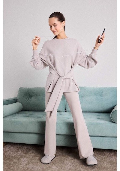 Defacto Yumuşak Dokulu İspanyol Paça Pantolon-fall İn Love Loungewear F7872ax25wnbg691 Bej