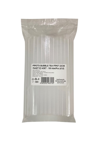Pipetix Bubble Tea Pipet 100 Adet 22cm - Kalın Tapyoka Pipeti 3'li Ekonomik Paket - 3 Adet Tarı 3 L