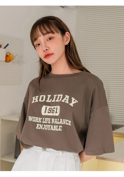 Flood Of Style Kadın Kahverengi Holiday 1961 Baskılı Oversize T-shirt