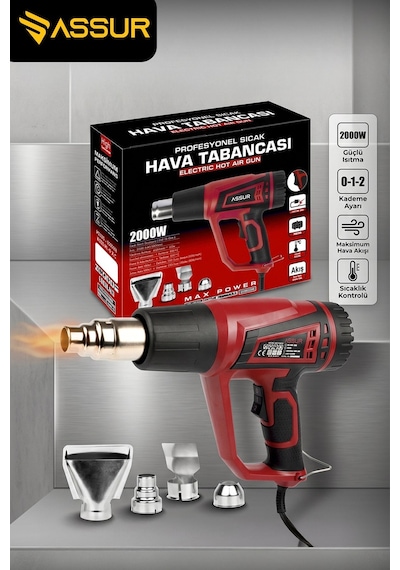 Assur 2000W 2 Kademeli 4 Başlıklı Sıcak Hava Tabancası - 3085
