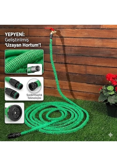 Kupa 15 Metre Uzayan Hortum Seti - 7 Fonksiyonlu Tabanca Ve 1/2 İnç Musluk Adaptörü - Esnek Bahçe Hortumu, Araba Y