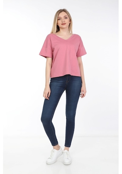 Neslice Kadın Oversize Çift Taraf V Yaka T-Shirt