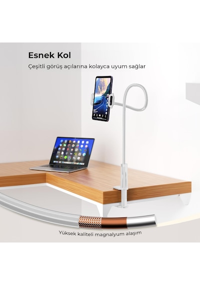 Juo 70 Cm Akrobat Esnek Tablet Ve Telefon Tutucu Stand Beyaz Beyaz