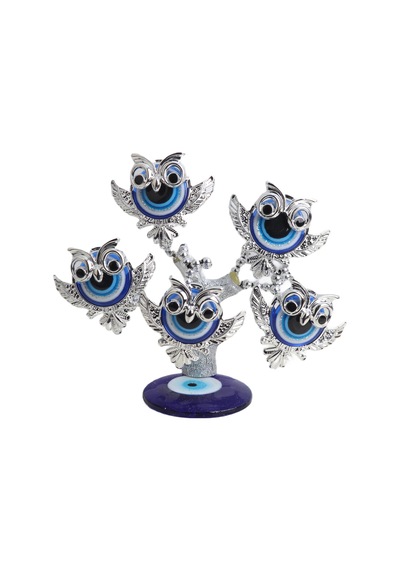 Feng Shui Nazar Boncuğu Çiçeği Hayat Ağacı Biblo Servet Çakra Şans Ağacı Mavi Göz Baykuş 15 Cm. 96728053