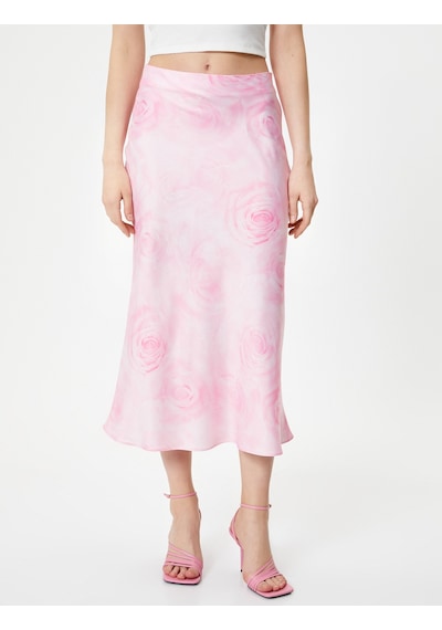 Koton Midi Saten Etek Çiçekli Normal Bel Pembe Desenli 4sak70131pw Pembe