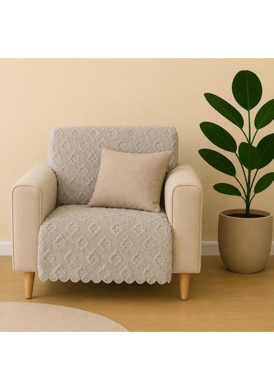 Sycamore Home Tekli Koltuk Örtüsü 110x175 Cm 3 Lü Koltuk Oturma Yeri Örtüsü Şönil Jakarlı Kaymaz Yıkanabilir Koltuk Örtüsü Taş