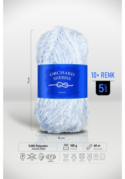 Bebek Mavi 5'li Paket 100 Gr / 60 M Tavşan Tüyü Dokulu Kalın Kürk Peluş Örgü İpi