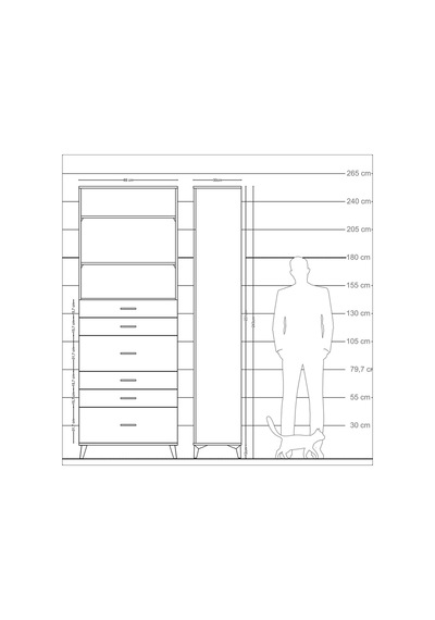 Arges Dolap 3 Raflı 6 Çekmeceli 88x30x243 Aytaşı-çam Aytaşı