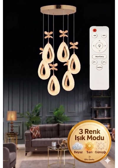 Lalin Gold Kumandalı 6lı Avize