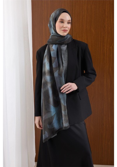 Silk Home Viskon Mayda Şal Mavi-antrasit Dalga Desenli Yumuşak Dokulu 190x70 Çok Renkli