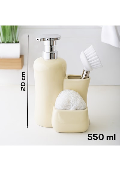 Porsima 277745 Sıvı Sabunluk Fırçalı Süngerlikli Sabunluk Krem