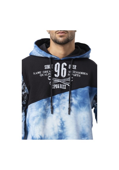 Cipo & Baxx Cl593 Erkek Hoodie Sweatshirt Modern Baskılı, Kapüşonlu, Rahat Kesim Sweatshirt Mavi