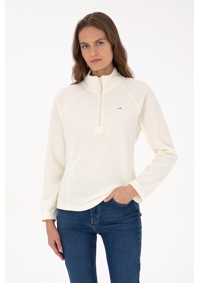 U.S. Polo Assn. Kadın Krem Fermuarlı Dik Yaka Polar Sweatshirt 50316714-VR256