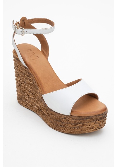 Luvishoes Luvi Shoes Elsıe Beyaz Cilt Hakiki Deri Kadın Dolgu Topuklu Sandalet Beyaz