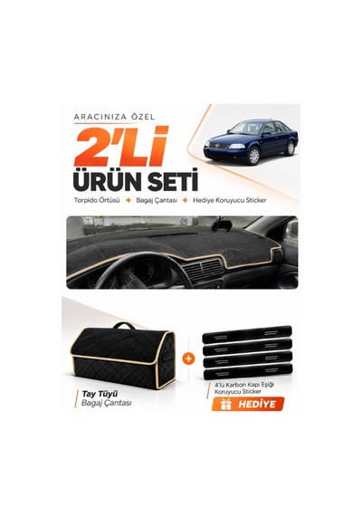 E-biz Volkswagen Passat B5.5 2000-2005 Uyumlu Torpido Örtüsü + Tay Tüyü Çanta - Siyah-bej - Vw015