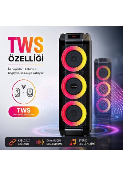 Hp-982 Partybox Bluetooth Hoparlör 3 8 Hoparlör 30w Güç Rgb Işık Tws Destekli