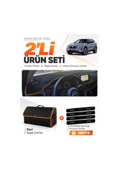 E-biz Nissan Qashqaı 2021-2024 Uyumlu Torpido Örtüsü + Deri Çanta - Siyah-kahverengi - Nı021