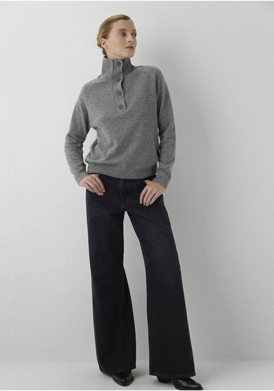 Mavi Yuvarlak Yaka Kazak Mid Grey Melange Gri