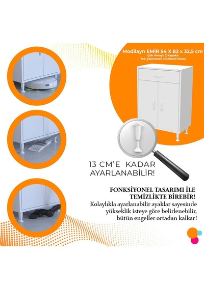 Mutfak Dolabı Çekmeceli Çok Amaçlı Dolap Iki Kapaklı Banyo Dolabı Ofis Dolabı Beyaz
