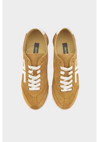 Derinet Hakiki Deri Bağcıklı Kadın Sneaker Taba Süet Taba Süet