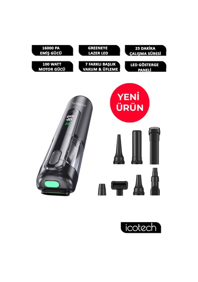 Icotech MC20 16000 Pa Greeneye Lazer Mini Araç El Süpürgesi