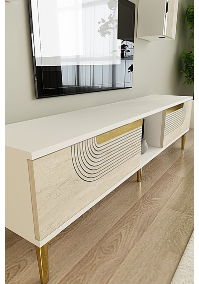 Tvr1502btg Meyra Tv Ünitesi Takımı Beyaz-traverten-gold 150cm