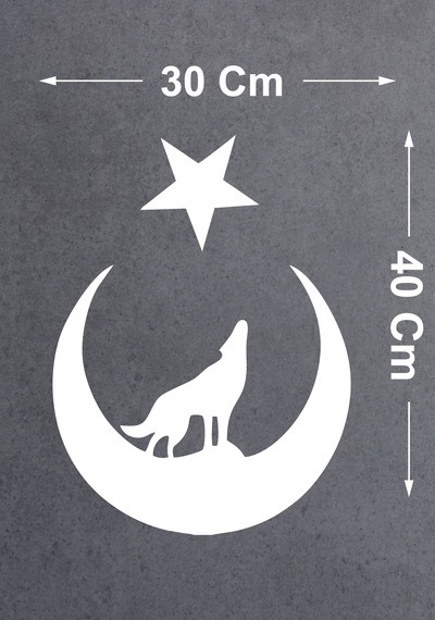 Ay Yıldız Ve Kurt Sticker - Araba Oto Motosiklet Karavan Cam Araç Sticker - 00345 40x30 Cm