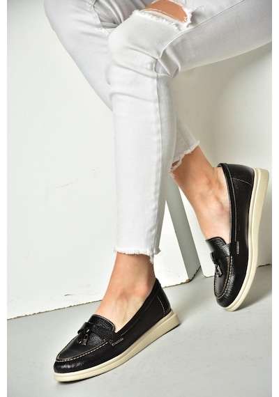 Fox Shoes P555014103 Siyah Hakiki Deri Kadın Ayakkabı Siyah