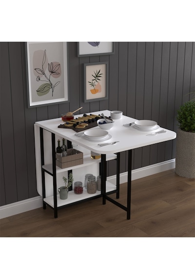Asra Trend Metal Ayaklı Katlanır Mutfak Masası KM-31 %100 MDF Akıllı Yemek Masası Beyaz