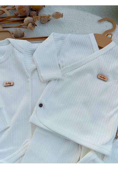 Bilge Trend Kız Erkek Bebek Natural 7 Parça Beyaz Hastane Çıkışı Zıbın Seti Beyaz