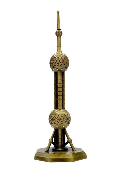 Vintage Metal Shanghai Oriental Pearl Tv Tower Biblo Antik Bronz 14 Cm
