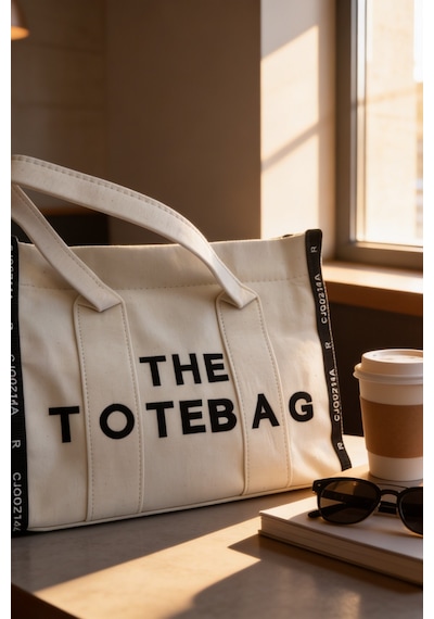 Ents Krem Kanvas Kadın Tote Bag Büyük Boy Günlük Omuz Ve Plaj Çantası beyaz