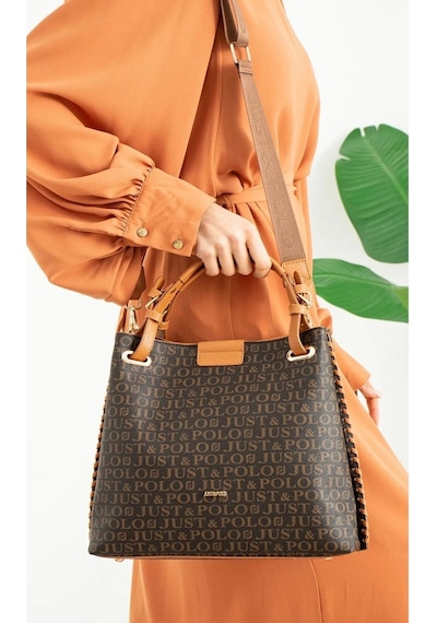 Just Polo Kadın Gofraj Monogram Desenli Mıknatıslı Çıtçıt Kapama El Ve Omuz Çantası Mh4031mh Krem Bej