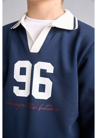 Defacto Oversıze Gömlek Yaka Kolej Baskılı Lacivert Sweatshirt Erkek Çocuk H9832a826aunv241 Lacivert-nv241