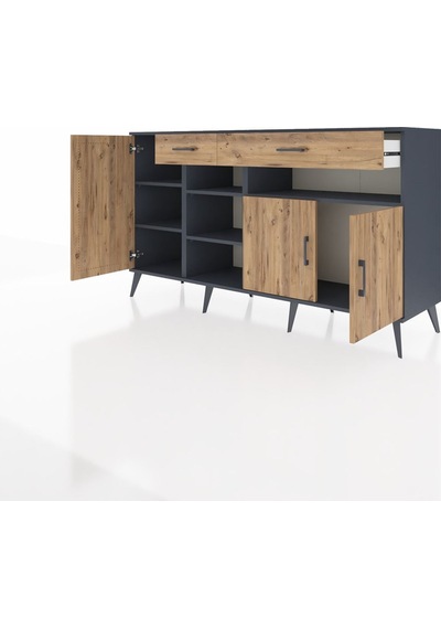 Kronos Konsol 5 Raflı 2 Çekmeceli 3 Kapaklı 176x59x99 Antrasit-ça Antrasit-çam