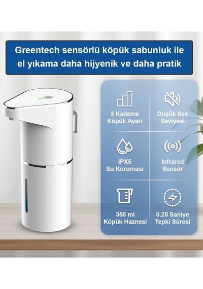 Greentech Sensörlü Usb Şarjlı Köpük Sabunluk / Gt-sd01 Beyaz