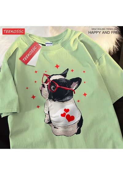 Startmore Y2k Vintage Tişört Tee Sevimli Köpek Geri Bakmak Baskı Yeşil