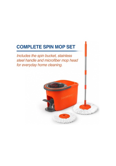 Macromax Force Pedallı Otomatik Temizlik Seti, Döner Mekanizmalı 360 Başlıklı Mikrofiber Paspas