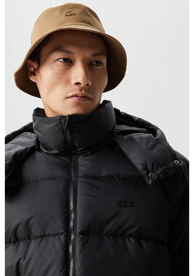 Lacoste Down Fill Parka Uzun Boy Kaz Tüyü Dolgulu Çıkartılabilir Kapüşonlu Erkek Parka Siyah Siyah