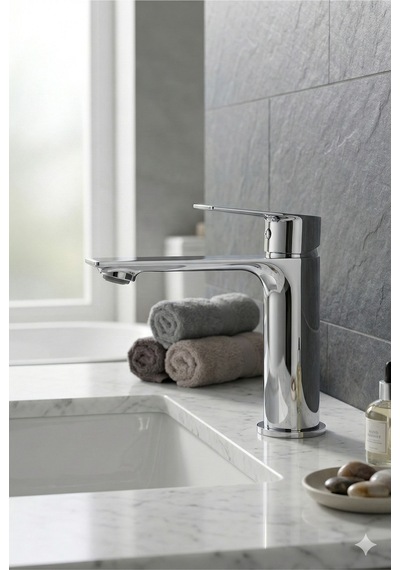 Krom Sabit Aç Kapa Kısa Lavabo Bataryası Pirinç Döküm Lavabo Musluğu Krom