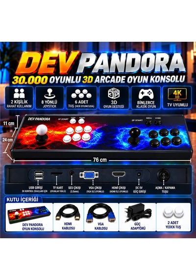 Dev Pandora 30.000 Oyunlu 3d Pro Arcade Konsol 2 Kişilik Geniş Panel Hdmı & Vga Çıkışlı