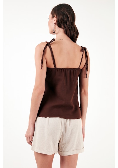 Lela Pamuklu Regular Fit Ip Askılı Bayan Bluz 611Bz0299 Kahve