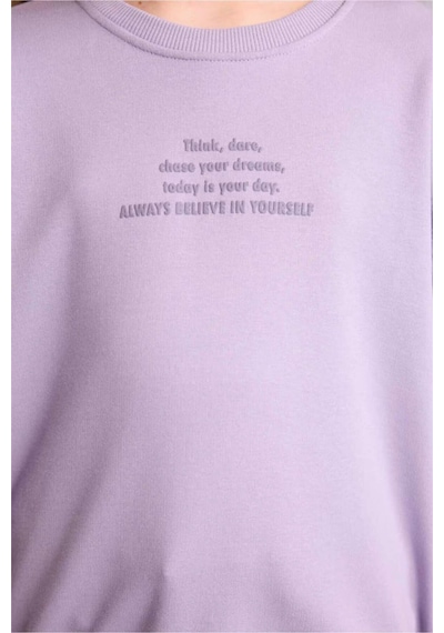 Defacto Relax Fıt Bisiklet Yaka Baskılı Sweatshirt Kız Çocuk E6782a826sppr308 Mor-pr308