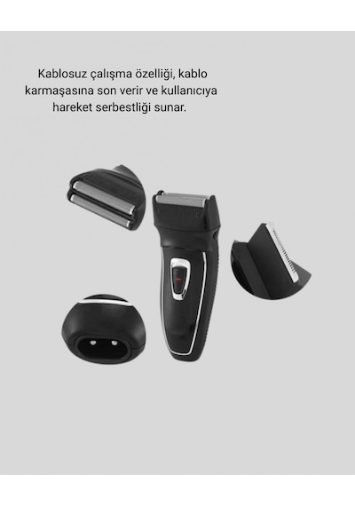 Kablosuz Tıraş Makinesi Çift Başlıklı Kuru Tıraş Folyo Başlık Şarj Göstergeli