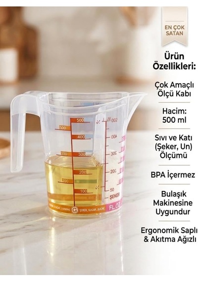 Çok Amaçlı Dereceli Ölçü Kabı 500 Ml - Un, Şeker Sıvı Ve Katı Ölçekli Hazne Ergonomik Maşrapa Diğer