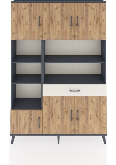 Arges Dolap 10 Raflı Tek Çekmeceli 6 Kapaklı 132x30x195 Antra... Antrasit