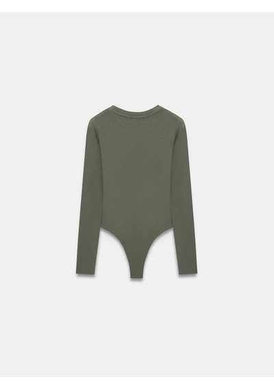 Dilvin 32695 Uzun Kollu Bodysuit-haki Haki